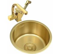 TAXXII Fregadero de Barra Dorado con Grifo, Acero Inoxidable, Redondo, Dorado, para Cocina, con Accesorios completos (tamaño: 40 cm).