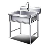 TAXXII Fregadero de Catering de 50/60 cm, Fregadero Independiente de Acero Inoxidable, Unidad Comercial de un Solo Seno, Unidad utilitaria Independiente con Soporte para lavandería, garaj