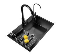 TAXXII Fregadero de Cocina bajo encimera, Lavabo Rectangular de Acero Inoxidable de un Solo Seno con Cesta de escurridor, Grifo de Agua fría y Caliente, Kit de Drenaje, etc. (Tamaño: 60 *
