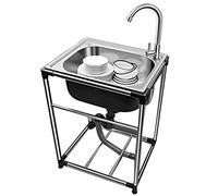 TAXXII Fregadero de Cocina Comercial de Acero Inoxidable - Banco de Trabajo utilitario Independiente con Compartimento de un Solo Seno, Unidad de escurridor y Grifo para Uso en Exteriores