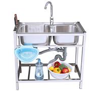 TAXXII Fregadero de Cocina Comercial de Acero Inoxidable de 2 cubetas, Fregadero utilitario Independiente para Exteriores con Grifo de Agua fría y Caliente para Restaurante, lavandería, g