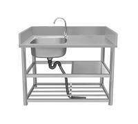 TAXXII Fregadero de Cocina Comercial de Acero Inoxidable de un Solo Seno, Fregadero 304 con Grifo y estantes de Almacenamiento, Unidad de escurridor para Banco de Trabajo, para Uso en ext