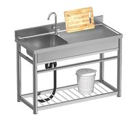 TAXXII Fregadero de Cocina con Banco de Trabajo, Fregadero utilitario Comercial de Acero Inoxidable, Grifo de tubería de Drenaje Independiente, Estante de Almacenamiento y Soporte para CU