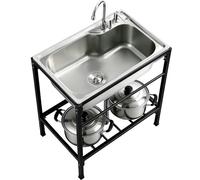 TAXXII Fregadero de Cocina de Acero Inoxidable, Fregadero Multiusos para Garaje con Soporte, Grifo y Cesta de Drenaje para preparación de Alimentos, Lavado, Taller, Uso Interior y exterio