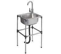 TAXXII Fregadero de Cocina de Acero Inoxidable para Exteriores, jardín, con Grifo y Patas, fácil de Limpiar, para Uso doméstico, en restaurantes, Interiores y Exteriores, 48x35 cm (Color:
