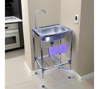 TAXXII Fregadero de Cocina de Acero Inoxidable para Restaurante, 42x37 cm, Individual, Independiente, con grifos de Agua fría y Caliente, estación de Trabajo Multifuncional portátil, Lava