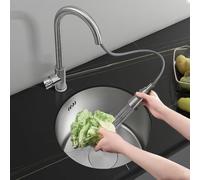 TAXXII Fregadero de Cocina de Acero Inoxidable, Redondo, Empotrado, con lavamanos Integrado, de un Solo Seno, Acero 304, Color Plata, Empotrado, Incluye Kit de desagüe Completo, fácil de