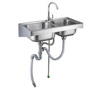 TAXXII Fregadero de Cocina de Doble cubeta, Fregadero de Pared de Acero Inoxidable de Uso General, Fregadero Comercial con Grifo, para Tiendas, restaurantes, Bares, talleres y baños.