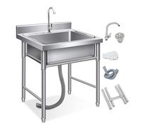 TAXXII Fregadero de Cocina Independiente de Acero Inoxidable con Grifo Giratorio de 360°, fregaderos para lavadero y Cuarto de Servicio con Protector contra Salpicaduras, para Garaje, Res