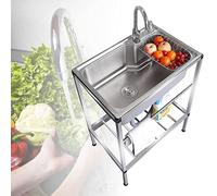 TAXXII Fregadero de Cocina Independiente, Fregadero utilitario de Acero Inoxidable de un Solo Seno, Banco de Trabajo portátil para jardín y Exteriores, estación de Lavado de Manos, campin