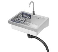 TAXXII Fregadero de Cocina Mural de Acero Inoxidable, Fregadero Comercial con grifos de Agua fría y Caliente, Fregadero Que Ahorra Espacio, desagüe para Garaje, lavadero, jardín.