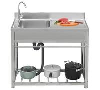 TAXXII Fregadero de Cocina para Catering con Mesa de Trabajo, Grifo Comercial de un Solo Seno para Restaurante, Estante de Almacenamiento para estación de Servicio Exterior