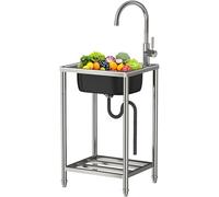 TAXXII Fregadero de Cocina portátil Independiente para Uso Comercial con Estante de Almacenamiento, fregaderos utilitarios de Acero Inoxidable para Exteriores, Camping, Restaurante, lavab