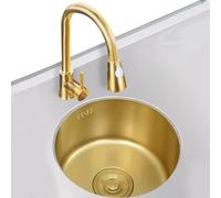 TAXXII Fregadero de Cocina Redondo de Acero Inoxidable Dorado, Mini Bar, Grifo extraíble para Exteriores, Incluye Accesorios (40x40x19cm)