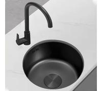TAXXII Fregadero de Cocina Redondo de Acero Inoxidable Nano Negro con Grifo de Agua fría y Caliente, Mueble Empotrado de 1 cubeta, Apto para Bar, fácil de Limpiar.