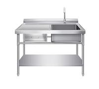 TAXXII Fregadero de lavandería de un Solo Seno de Acero Inoxidable con cajón, Fregadero de Cocina Comercial Independiente para Exteriores, con Grifo y Banco de Trabajo, para Restaurante,