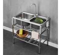 TAXXII Fregadero Doble de Acero Inoxidable Independiente para Cocina Comercial con Estante de Almacenamiento, Multiusos para Exteriores, restaurantes, hoteles, Bares, lavanderías y sótano