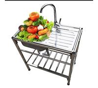 TAXXII Fregadero Independiente de Acero Inoxidable para cocinas industriales, con Banco de Trabajo y estantes de Almacenamiento, con escurridor y Grifo, Ideal para garajes Exteriores, Res