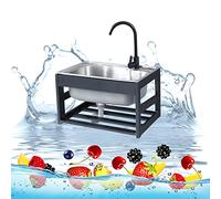 TAXXII Fregadero Independiente de Pared, de Acero Inoxidable para Lavar con Grifo, estación portátil para lavarse Las Manos, Soporte y Grifo de Agua fría Individual, para restaurantes, ti