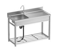 TAXXII Fregadero Independiente de un Solo Seno de Acero Inoxidable con tubería de Agua fría y Caliente, Estante de Almacenamiento y Grifo para Cocina, Garaje y Exteriores (90x50x85cm).