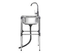 TAXXII Fregadero Individual de Acero Inoxidable con Soporte, Independiente, de 1 cubeta, móvil, Multiusos, para Exteriores, garajes y hoteles, Incluye Grifo (52x38x75cm).