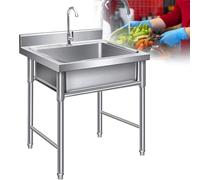 TAXXII Fregadero Individual Independiente, Fregadero de Cocina de Acero Inoxidable con Grifo y desagüe, Cuadrado utilitario Reforzado de Uso Comercial para Exteriores, Interiores, restaur
