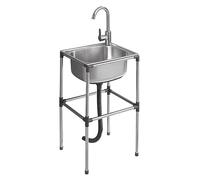 TAXXII Fregadero portátil Comercial de Acero Inoxidable con Grifo - De pie, de un Solo Seno para Exteriores, Interiores, Camping, lavandería, Patio Trasero, Garaje (B-2, 37x31x80cm)