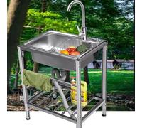 TAXXII Fregadero portátil para Exteriores, lavamanos Individual de Acero Inoxidable, Independiente, para Cocina o Granja (con Grifo, 58 x 43 cm (23 x 17 Pulgadas)).