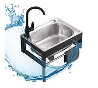 TAXXII Fregadero Rectangular Individual de Acero Inoxidable para Montaje en Pared, con escurridor y Grifo, Ideal para restaurantes, Exteriores, garajes, cocinas y lavaderos.