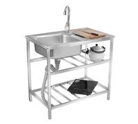 TAXXII Fregadero utilitario de Acero Inoxidable Independiente de un Solo Seno para Verduras, Banco de Trabajo de Cocina de Restaurante con Grifo de Agua fría y Caliente, Juego de lavadero