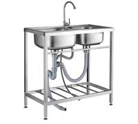 TAXXII Fregadero utilitario Independiente de Acero Inoxidable de 2 cubetas, Fregadero de Cocina Comercial para restaurantes con Estante de Almacenamiento para Uso Interior y Exterior (72x