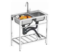 TAXXII Fregadero utilitario Independiente de Acero Inoxidable, Fregadero de Cocina, Fregadero Comercial Exterior con Grifo, para Garaje, Restaurante (Plateado, tamaño: 80x43x75cm)
