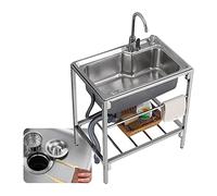 TAXXII Juego de Fregadero para Exteriores, de Acero Inoxidable, de pie, para Cocina utilitaria, con un Solo Compartimento, encimera Comercial con Grifo, Espacio de Almacenamiento, sin OBS