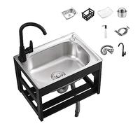 TAXXII Juego de Fregadero para Exteriores, Fregadero utilitario para lavandería Comercial, Juego de Cocina de Montaje en Pared con Soporte y Kit de desagüe, Grifo Giratorio de 360° para a