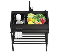 TAXXII Juego de Fregadero utilitario Comercial para Restaurante, Fregadero de Cocina Negro de 60x45cm y 80x45cm, estación de Lavado Exterior portátil e Independiente de Acero Inoxidable,