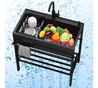 TAXXII Lavadero Multiusos con tubería de Agua, Fregadero de Cocina de Acero Inoxidable de 1 Compartimento, estación de Lavado de Manos Independiente para Restaurante, Interior, Exterior o