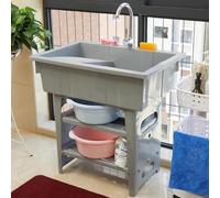 TAXXII Lavamanos portátil - Fregadero Exterior con Tabla de Lavar, lavadero Independiente, Grifo y Kit de desagüe. Ideal para sótanos, garajes y talleres de jardinería (Gris, Doble Capa).