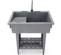 TAXXII Lavamanos portátil - Fregadero Exterior, lavadero Independiente con Tabla de Lavar, Grifo y Kit de desagüe para jardín o sótano (Gris, monocapa)