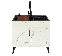 TAXXII Mueble de Cocina con Fregadero utilitario de Acero Inoxidable, grifos de Agua fría y Caliente para lavandería y escurridor para baño, Restaurante o casa de Campo (Color