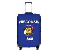 TAyang Funda protectora de equipaje con estampado de bandera del estado de Wisconsin, impermeable, a prueba de polvo, elástica, se adapta a maletas de 18 a 32 pulgadas, White, S