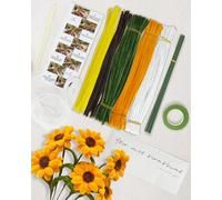 TayBong 210 Piezas Limpiapipas para Manualidades, 5 Colores de Limpiapipas para Ramo de Girasol, Tallos de Chenilla Limpiador de Pipas de Flores con Instrucciones, Alambre, Cinta y Cintas