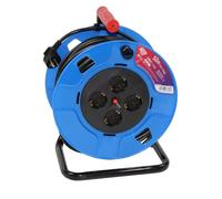 Tayg 777608 - Enrollacable 4 bases, 250 V, 13 A, 4.000 W, Cable H05VV-F 3G1.5, 50 metros, Color Azul Y Negro