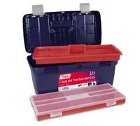 Tayg Caja Herramientas 16, Bandeja Doble Capacidad, Cierres Metálicos, Caja de Herramientas de Polipropileno, Soporta hasta 120 kg, Medidas 500 x 258 x 255 mm, Azul/Rojo