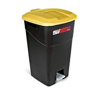 Tayg - Cubo de basura de 60 litros con pedal, base negra y tapa amarilla, de plástico