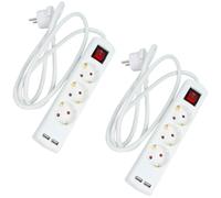 Tayg Pack 2 Regleta Enchufes con USB - Alargador Enchufe 1,4 Metros, Potencia 250V, 16A, 3.680W, Colgador Regleta Enchufes Pared, Proteccion Sobretension, Ladron Enchufes con Interruptor 3 Tomas
