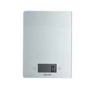 Taylor Pro Balanza Digital de Vidrio de Cocina, Diseño Compacto y Ultrafino, Nivel Profesional con Función de Peso con Tara, Acabado en Plata, 5 kg de Capacidad