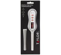 Taylor Pro Termómetro Digital de Cocina, Sensor de Cocción Multifuncional con Pantalla LED, adecuado para Carne, Pescado y Barbacoa, Acero Inoxidable/Plástico, Blanco/Gris