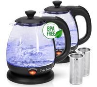 Taylor Swoden Abel - Hervidor de cristal de 1 litro, 2200W, Hervidor de agua eléctrico con iluminación LED libre de BPA, función mantener caliente, con infusor y filtro extraíble, 2 piezas
