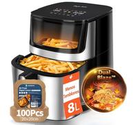 Taylor Swoden Freidora Aire 8 Litros Dual Blaze™ Air Fryer 2000W, Con Papel Freidora Aire 100 Unidades, Ventana, EvenlyCook, 10 Programas, 3 Modos, Interior Metálico, Apta para Lavavajillas
