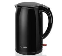 Taylor Swoden Hervidor agua Electrico pequeño 1,5 Litros, Hervidor Eléctrico con Aislamiento de Doble Pared, Doble Sistema de Seguridad, Libre de BPA, Base 360º, 2200 W, Acero Inoxidable, Negro